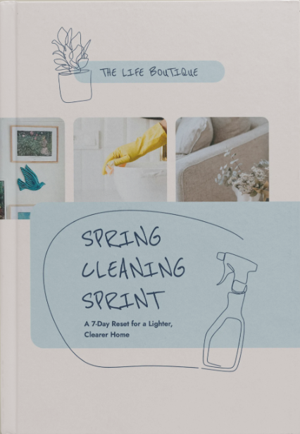 Book titled 'Spring Cleaning Sprint' by The Life Boutique on a beige background
