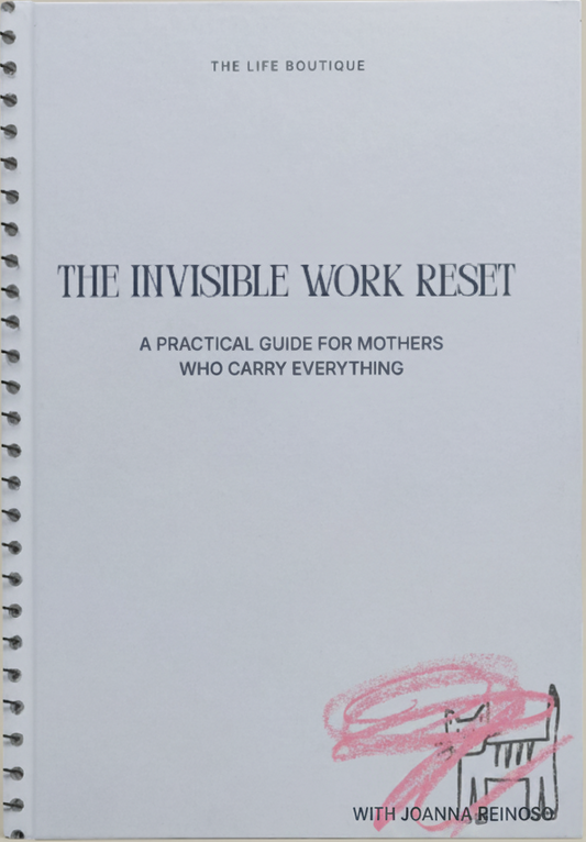Book titled 'The Invisible Work Reset' by The Life Boutique on a beige background
