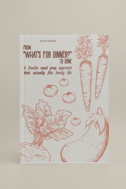 Book cover with illustrations of vegetables and text on a beige background