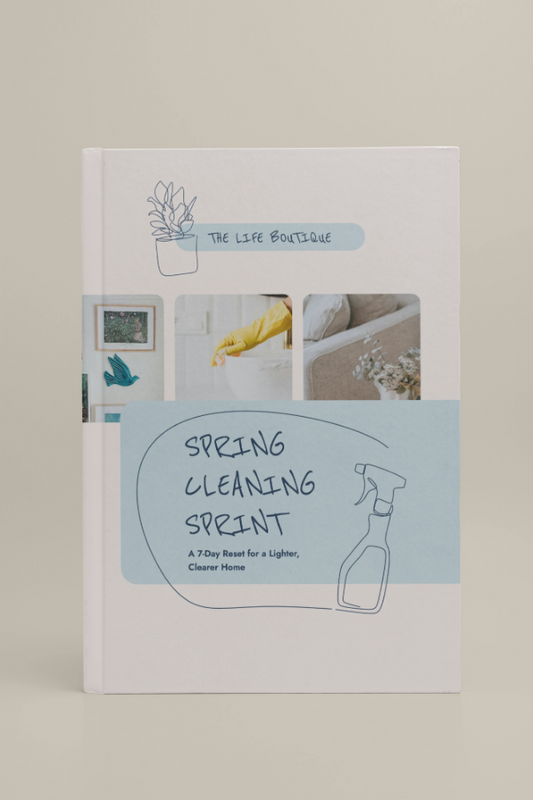 Book titled 'Spring Cleaning Sprint' by The Life Boutique on a beige background