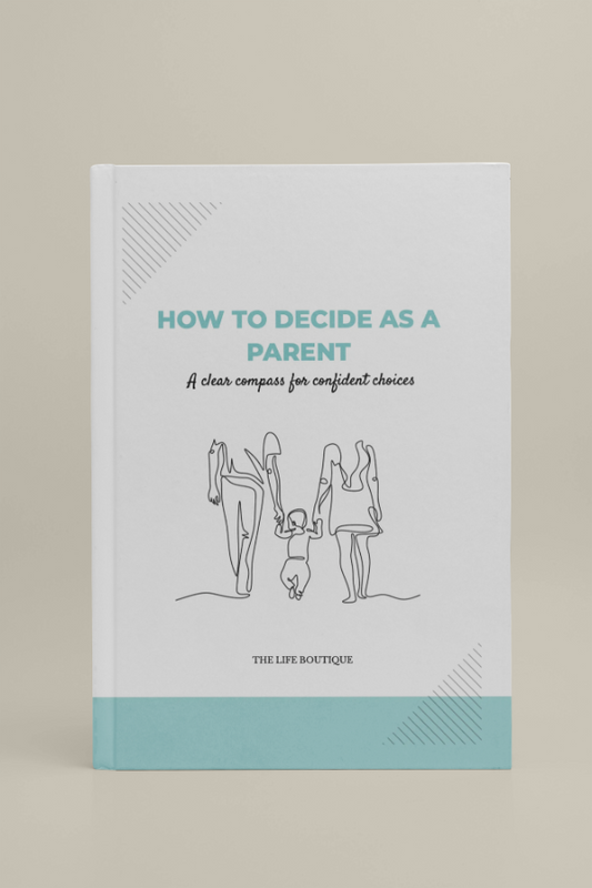 Book titled 'How to Decide as a Parent' on a beige background