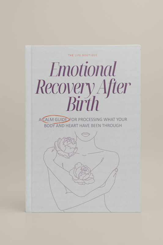 Book titled 'Emotional Recovery After Birth' on a beige background